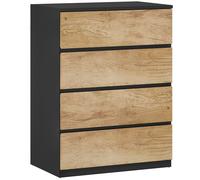 HOMCOM Commode 4 tiroirs en bois avec rails métalliques et poignées rainurées, 60x40x80 cm, Noir et Chêne