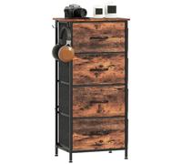 HOMCOM Commode 4 Tiroirs en Tissu 4 Poches 2 Crochets Brun Rustique | Meuble de Rangement, Structure en Acier, Chiffonnier, pour Salon, Chambre, Entrée