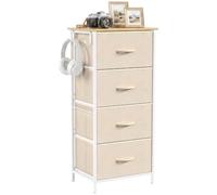 HOMCOM Commode 4 Tiroirs en Tissu Effet Lin avec 4 Poches, Beige | Meuble de Rangement, 2 Crochets, Structure en Acier, Chiffonnier, pour Salon, Chambre, Entrée