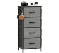 HOMCOM Commode 4 tiroirs en Tissu, Meuble de Rangement avec 4 Poches, 2 Crochets, Structure en Acier, chiffonnier pour Salon, Chambre, entrée, Gris