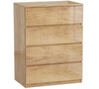 HOMCOM Commode 4 Tiroirs Étroit sans Poignées 60 x 40 x 80 cm Bois Naturel | Meuble de Rangement, Chiffonnier, Style Moderne, Commode pour Chambre à Coucher, Salon, Couloir