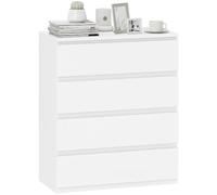 HOMCOM Commode 4 Tiroirs Étroit sans Poignées 80 x 39 x 95 cm Blanc | Meuble de Rangement, Chiffonnier, Style Moderne, Commode pour Chambre à Coucher, Salon, Couloir