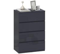 HOMCOM Commode 4 tiroirs, Meuble de Rangement à Haute Brillance, Fermeture Douce et silencieuse, Style Moderne, Commode pour Chambre à Coucher, Salon, Couloir, 55 x 34 x 80 cm, Gris