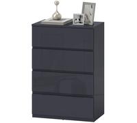 HOMCOM Commode 4 tiroirs, meuble de rangement à haute brillance, fermeture douce et silencieuse, 55 x 34 x 80 cm, gris