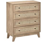 HOMCOM Commode 4 tiroirs meuble de rangement cannage en rotin aspect bois clair 80 x 35 x 95 cm Aosom France