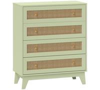 HOMCOM Commode 4 tiroirs Meuble de Rangement cannage en rotin 80 x 35 x 95 cm Aspect Bois Clair et Vert
