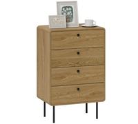 Commode - HOMCOM - 4 tiroirs - pieds en acier, coins arrondis - panneau de particules et MDF - 60 x 39 x 91,5 cm - chêne
