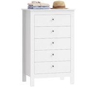 HOMCOM Commode 5 Tiroirs, 60 x 39,5 x 95,3 cm, Blanc | Meuble de Rangement avec Glissières Fluides, Chiffonnier, Style Moderne, Commode pour Chambre à Coucher, Entrée, Couloir