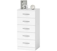 HOMCOM Commode 5 tiroirs au style moderne, en panneau de particules, 40x35x85 cm, Blanc