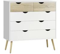 HOMCOM Commode 5 Tiroirs Bois 99 x 39 x 101 cm Blanc Aspect Chêne Clair | Meuble de Rangement Chambre, Design Scandinave