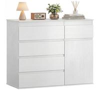 HOMCOM Commode 5 tiroirs, buffet salon, meuble de rangement, étagère réglable et porte à fermeture douce, 100x40x80cm, blanc BLANC