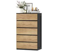 HOMCOM Commode 5 tiroirs en bois avec glissières métalliques et poignées rainurées, 60x39x100 cm