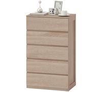 HOMCOM Commode 5 tiroirs en bois avec glissières métalliques et poignées rainurées, 60x39x100 cm, couleur Hêtre