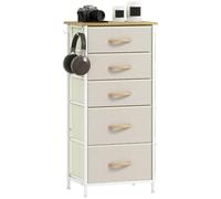 HOMCOM Commode 5 Tiroirs en Tissu 4 Poches 2 Crochets Beige | Meuble de Rangement, Structure en Acier, Chiffonnier, pour Salon, Chambre, Entrée