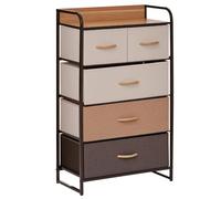 HOMCOM Commode 5 Tiroirs en Tissu 58x29x99cm Multicolore | Meuble de Rangement