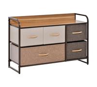 HOMCOM Commode 5 Tiroirs en Tissu 87,5x29x58cm Marron Beige | Meuble de Rangement