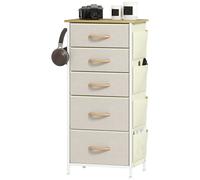 HOMCOM Commode 5 tiroirs en tissu, meuble de rangement avec 4 poches, 2 crochets, structure en acier, 45 x 30 x 94,5 cm, beige