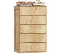 HOMCOM Commode 5 Tiroirs Étroit Sans Poignées 60 x 39 x 100 cm Bois Naturel | Meuble de Rangement, Chiffonnier, Style Moderne, Commode pour Chambre à Coucher, Salon, Couloir