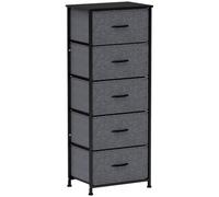 HOMCOM Commode 5 tiroirs Meuble de Rangement 45 x 30 x 116 cm Gris Foncé | Tiroir en Tissu Pliant, Structure Acier Noir