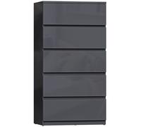 HOMCOM Commode 5 tiroirs, meuble de rangement à haute brillance, fermeture douce et silencieuse, 53 x 34 x 100 cm, gris