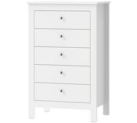 HOMCOM Commode 5 Tiroirs, Meuble de Rangement avec Glissières Fluides, Chiffonnier, Style Moderne, 60 x 39,5 x 95,3 cm, Blanc