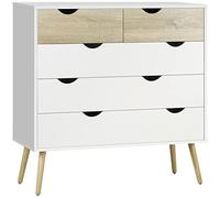 HOMCOM Commode 5 tiroirs Meuble de Rangement Chambre Design scandinave en Bois 99 x 39 x 101 cm Blanc Aspect chêne Clair