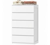 HOMCOM Commode 5 tiroirs meuble de rangement sans poignées design minimaliste 60 x 38 x 100 cm blanc