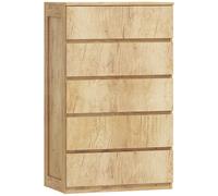 HOMCOM Commode 5 tiroirs meuble de rangement sans poignées design minimaliste 60 x 38 x 100 cm bois naturel