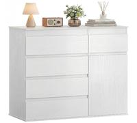 HOMCOM Commode 5 tiroirs Meuble Rangement Buffet 100 x 40 x 80 cm Blanc | Porte à Fermeture Douce, Étagère Réglable, Buffet Salle à Manger, Cuisine, Chambre