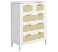HOMCOM Commode 5 Tiroirs Poignées Bois Massif Glissières Métal Bureau Blanc | Meuble de Rangement, Chambre à Coucher, Salon, Meubles pour Entrée