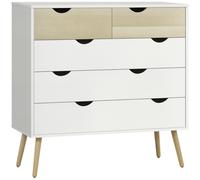 HOMCOM Commode 5 Tiroirs Style Scandinave, Rangement Blanc et Chêne Clair Élégant Aosom France
