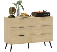 HOMCOM Commode 6 tiroirs Anti-Basculement 110L x 40l x 75H cm Aspect Bois | Commode pour Chambre à Coucher, Design Moderne