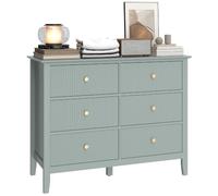 HOMCOM Commode 6 tiroirs, cannelée, Large, pour Chambre, Verte | Unité de rangement moderne, Salon, Couloir, Garde-robe