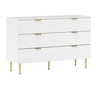 HOMCOM Commode 6 tiroirs commode chambre meuble de rangement moderne avec poignées et pieds dorés, 120 x 40 x 76,5 cm, blanc