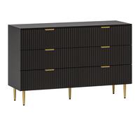 HOMCOM Commode 6 tiroirs commode chambre meuble de rangement moderne avec poignées et pieds dorés, 120 x 40 x 76,5 cm, noir