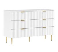 HOMCOM Commode 6 tiroirs commode chambre meuble de rangement moderne avec poignées et pieds dorés, pour chambre à coucher, salon, dim. 120 x 40 x 76,5 cm, blanc