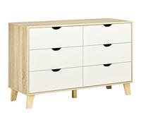 HOMCOM Commode 6 tiroirs Commode Chambre Meuble de Rangement Style scandinave avec Pieds en Bois, pour Chambre à Coucher, Salon, 120 x 40 x 76 cm, Aspect Bois et Blanc