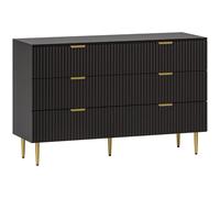 HOMCOM Commode 6 Tiroirs Commode Chambre Moderne 120 x 40 x 76,5 cm Noir | Meuble de Rangement, Poignées et Pieds Dorés, pour Chambre à Coucher, Salon