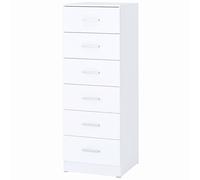 HOMCOM Commode 6 tiroirs Commode haute pour chambre avec système anti-basculement 40x40x110 cm Blanc