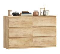 Commode - HOMCOM - 6 tiroirs meuble rangement épuré style moderne chambre salon - bois - 120x39x75cm - chêne