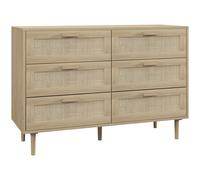 HOMCOM Commode 6 tiroirs meuble de rangement avec tissage en rotin dim. 110L x 40l x 75H cm Aspect Bois Clair