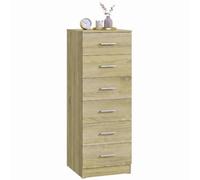 HOMCOM Commode 6 Tiroirs, Meuble de Rangement Compact, 40x40x110cm, Chêne | Chiffonnier, Style Moderne, Commode pour Chambre à Coucher, Entrée, Couloir
