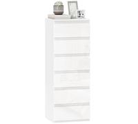 HOMCOM Commode 6 tiroirs, Meuble de Rangement étroit sans poignées, chiffonnier, Style Moderne, Commode pour Chambre à Coucher, Salon, Couloir, 40 x 35 x 109 cm, Blanc