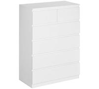 HOMCOM Commode 6 tiroirs, Meuble de Rangement étroit sans poignées, Style Moderne, Commode pour Chambre à Coucher, Salon, Couloir, 80 x 39 x 115 cm, Blanc