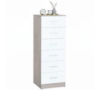 HOMCOM Commode 6 tiroirs, Meuble de Rangement Moderne pour Chambre ou entrée, 40 x 40 x 110 cm, Gris Clair Effet Bois