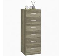 HOMCOM Commode 6 tiroirs, Meuble de Rangement Moderne pour Chambre, Salon ou entrée, 40 x 40 x 110 cm, Effet Bois Gris Vieilli