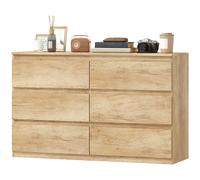 HOMCOM Commode 6 tiroirs meuble de rangement sans poignées design minimaliste 120 x 39 x 75 cm chêne