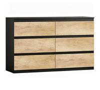 HOMCOM Commode 6 tiroirs meuble de rangement sans poignées design minimaliste 120 x 39 x 75 cm noir et chêne