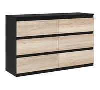 HOMCOM Commode 6 tiroirs meuble de rangement sans poignées design minimaliste 120 x 39 x 75 cm noir et bois naturel