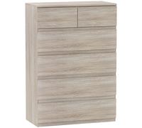 HOMCOM Commode 6 tiroirs meuble de rangement sans poignées design minimaliste 80 x 39 x 115 cm bois naturel